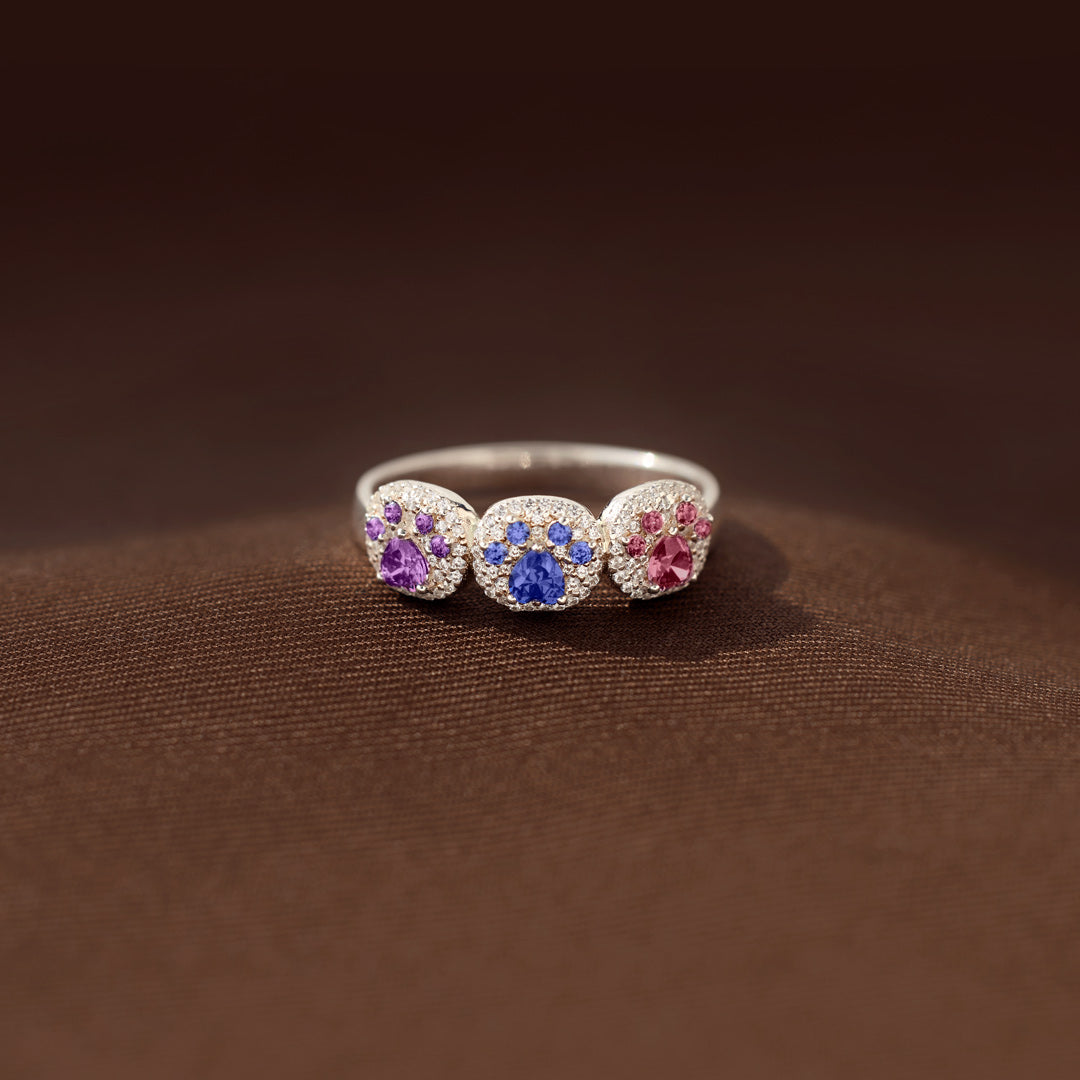 Proud Dog Mom 1–5 Paw Birthstone Custom Ring