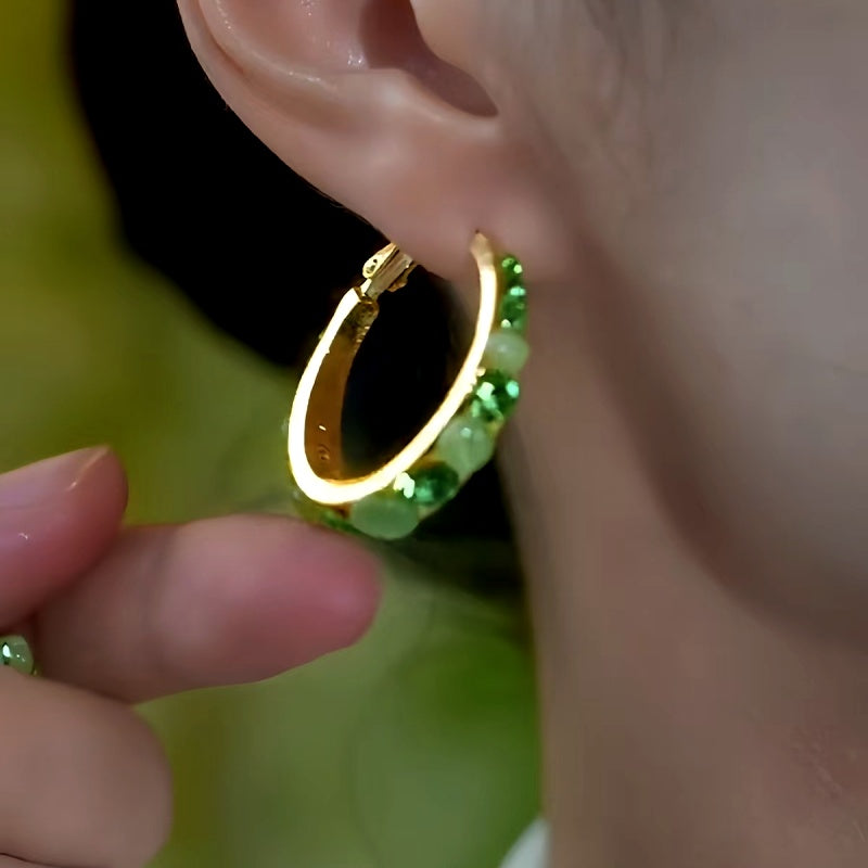 💐Mother's Day Pre-sale💝14K Gold-Plated Elegant Diamond Cat's Eye Stone Hoop Earrings