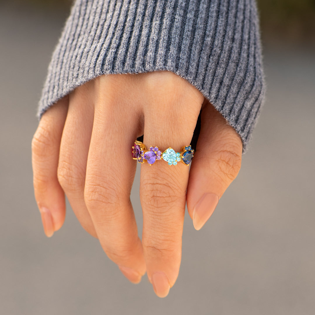 The Catmother Cat Paws 1-5 Birthstones Ring