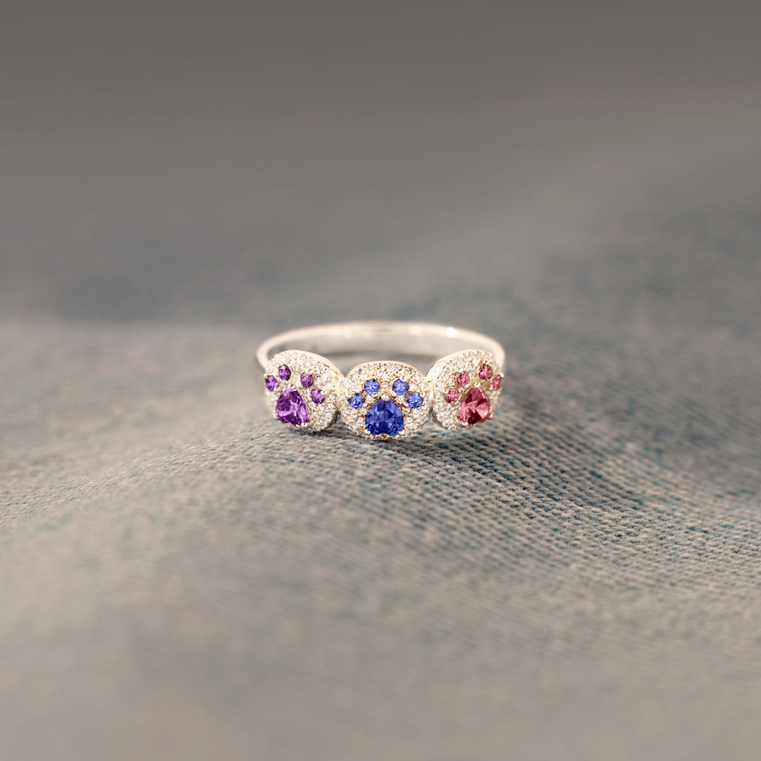 Proud Dog Mom 1–5 Paw Birthstone Custom Ring