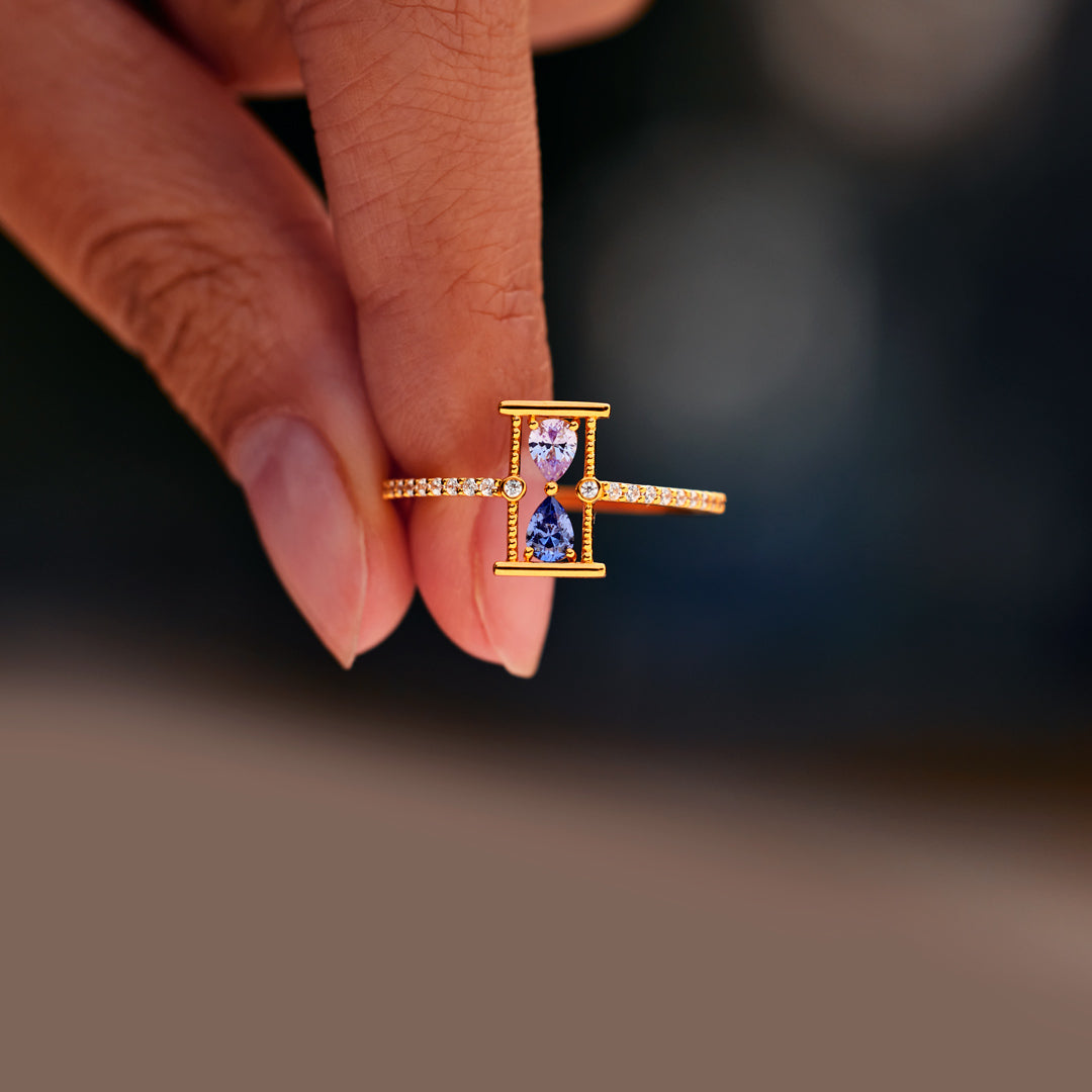 Love Remains Hourglass Double Birthstone Ring