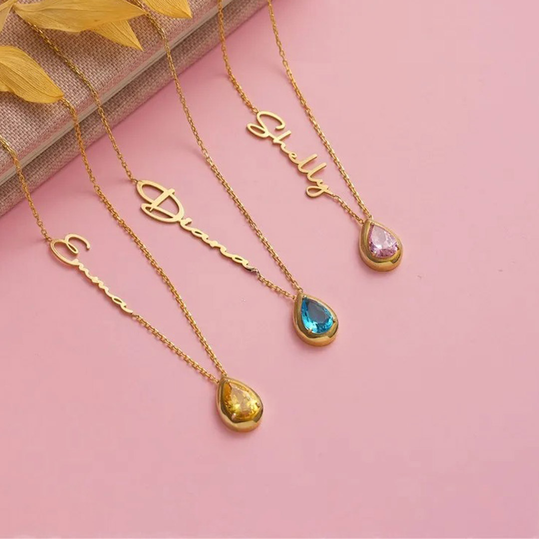 For Memorial - Customized Name Birthstone Memorial Tear Necklace