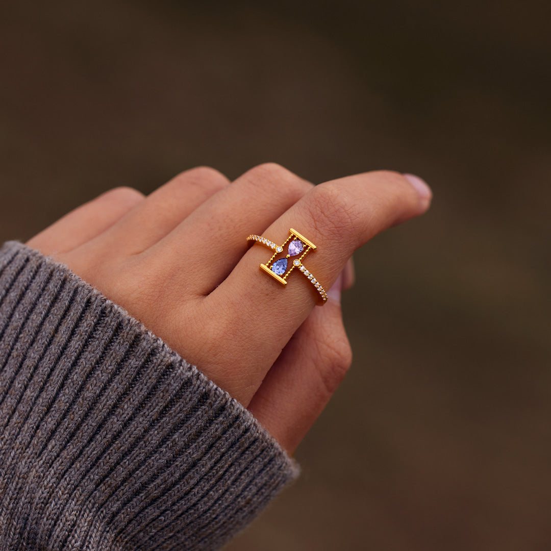 Love Remains Hourglass Double Birthstone Ring