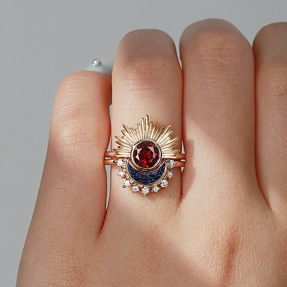 💐Mother's Day Pre-sale💝Retro Sun & Moon Engagement Ring Set 2pcs