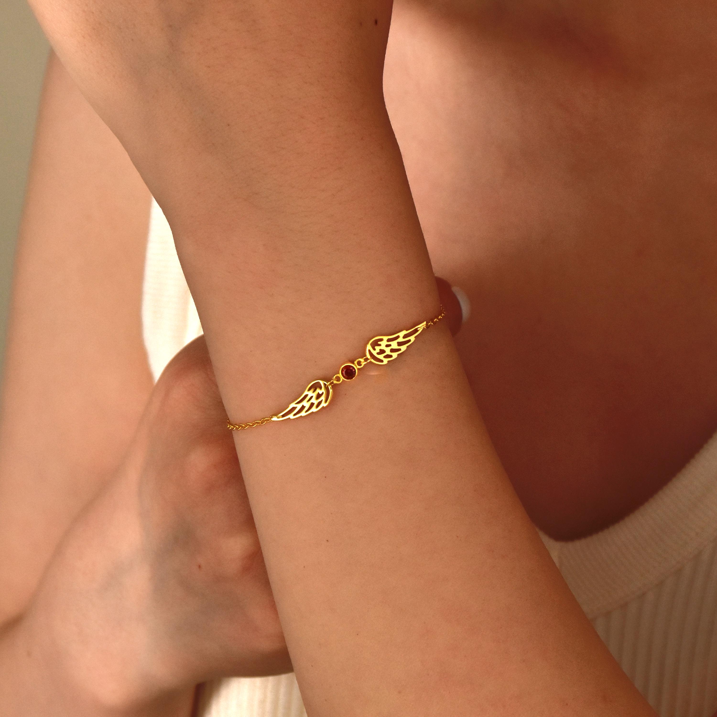 For Memorial -  I'm a Wife to a Husband  Custom Birthstone Wing Bracelet