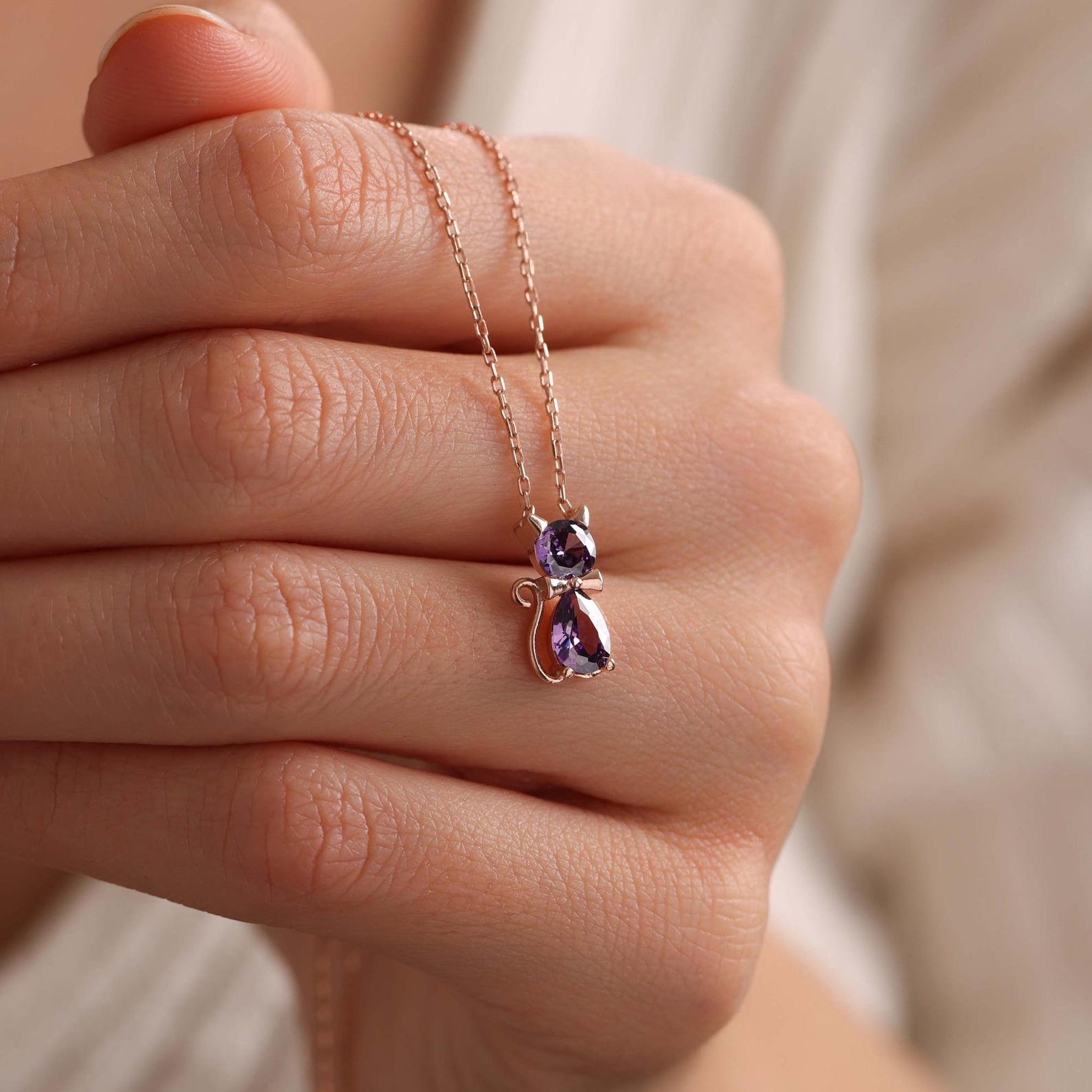 💐Mother's Day Pre-sale💝For Cat Lover-Birthstone Kitten Necklace