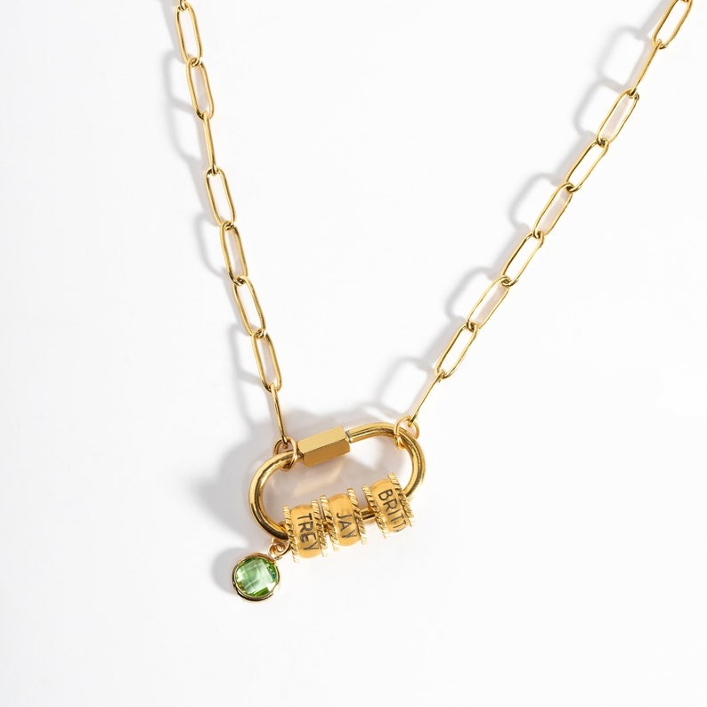 Carabiner Personalized Name Birthstone Necklace 