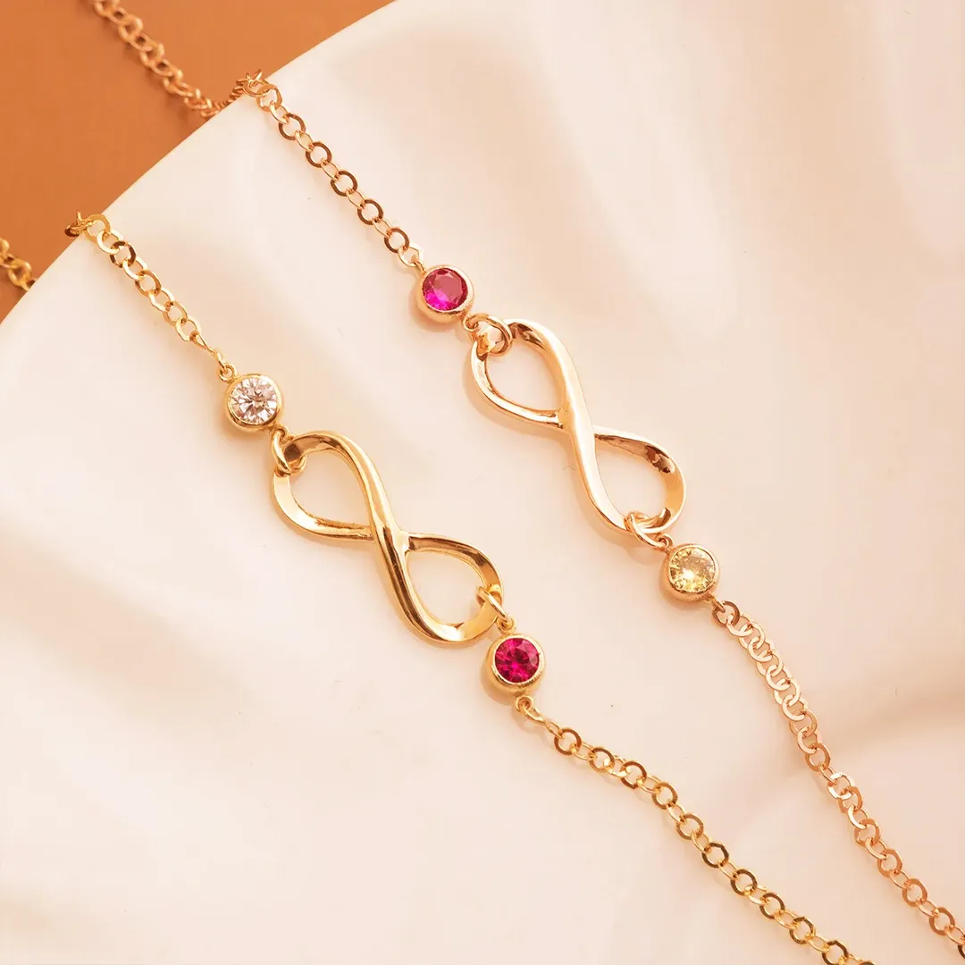 MOTHER & DAUGHTER FOREVER LINKED TOGETHER INFINITE CUSTOM BIRTHSTONES BRACELET