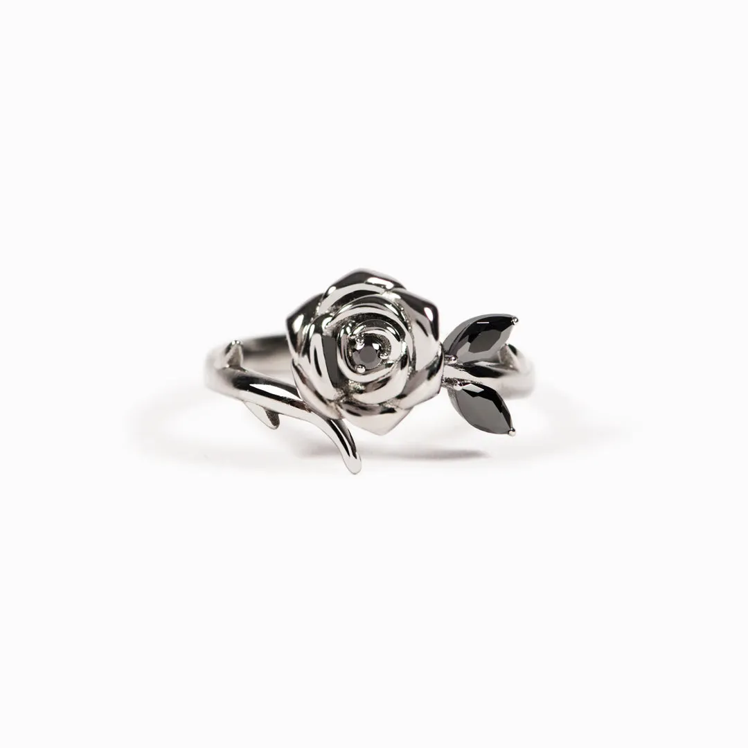 BURNED AND SURVIVED ENGRAVED BLACK ROSE RING