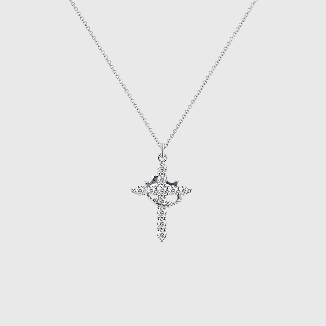 🎄Christmas Pre-sale🎁Paved Cross Rotated Crown Necklace