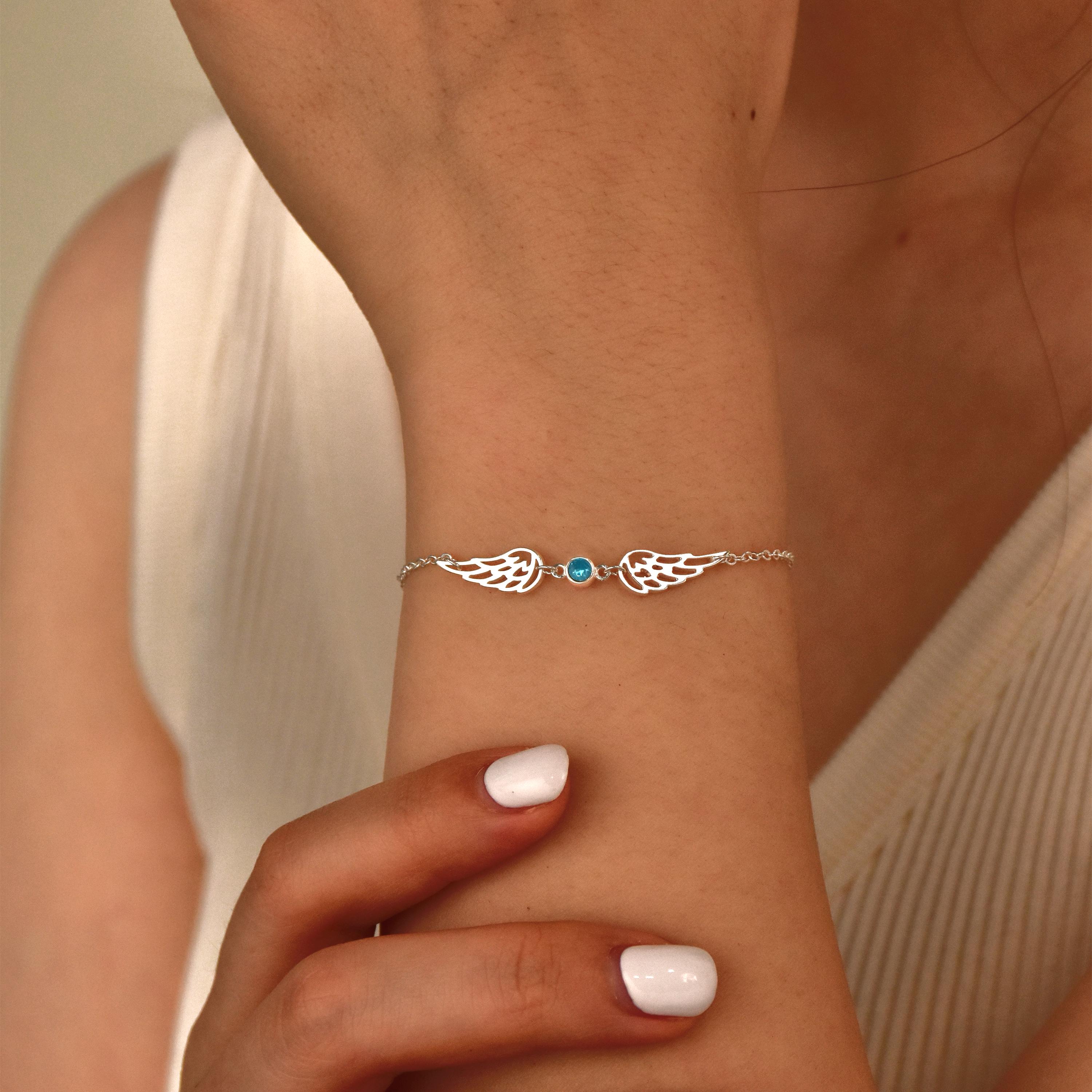 For Memorial -  I'm a Wife to a Husband  Custom Birthstone Wing Bracelet