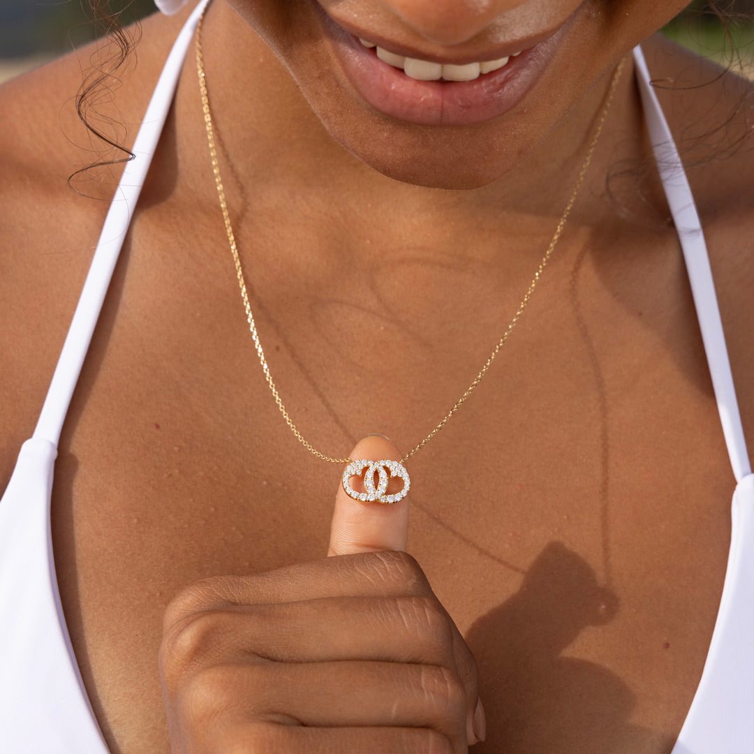 Mother & Daughter Linking Hearts Circle Birthstone Necklace