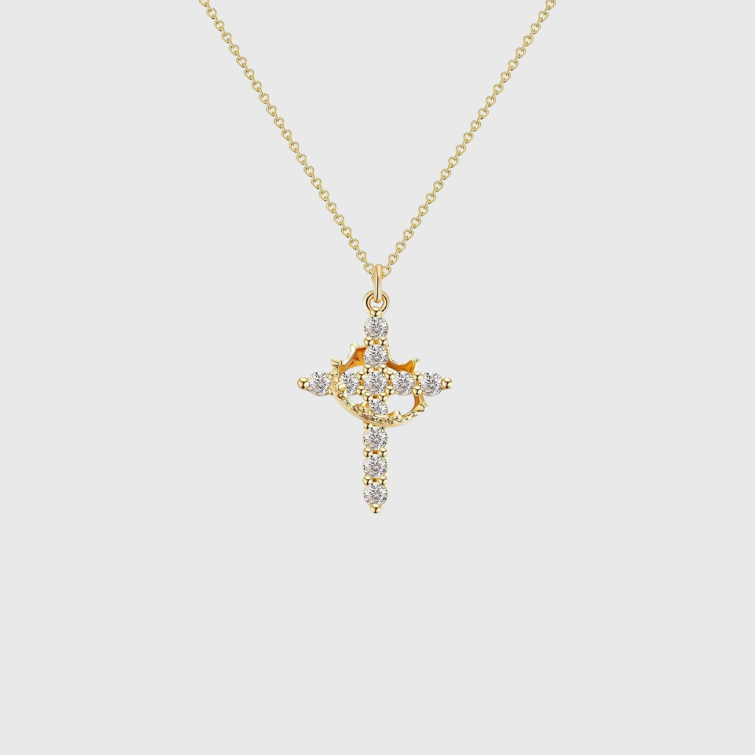 🎄Christmas Pre-sale🎁Paved Cross Rotated Crown Necklace