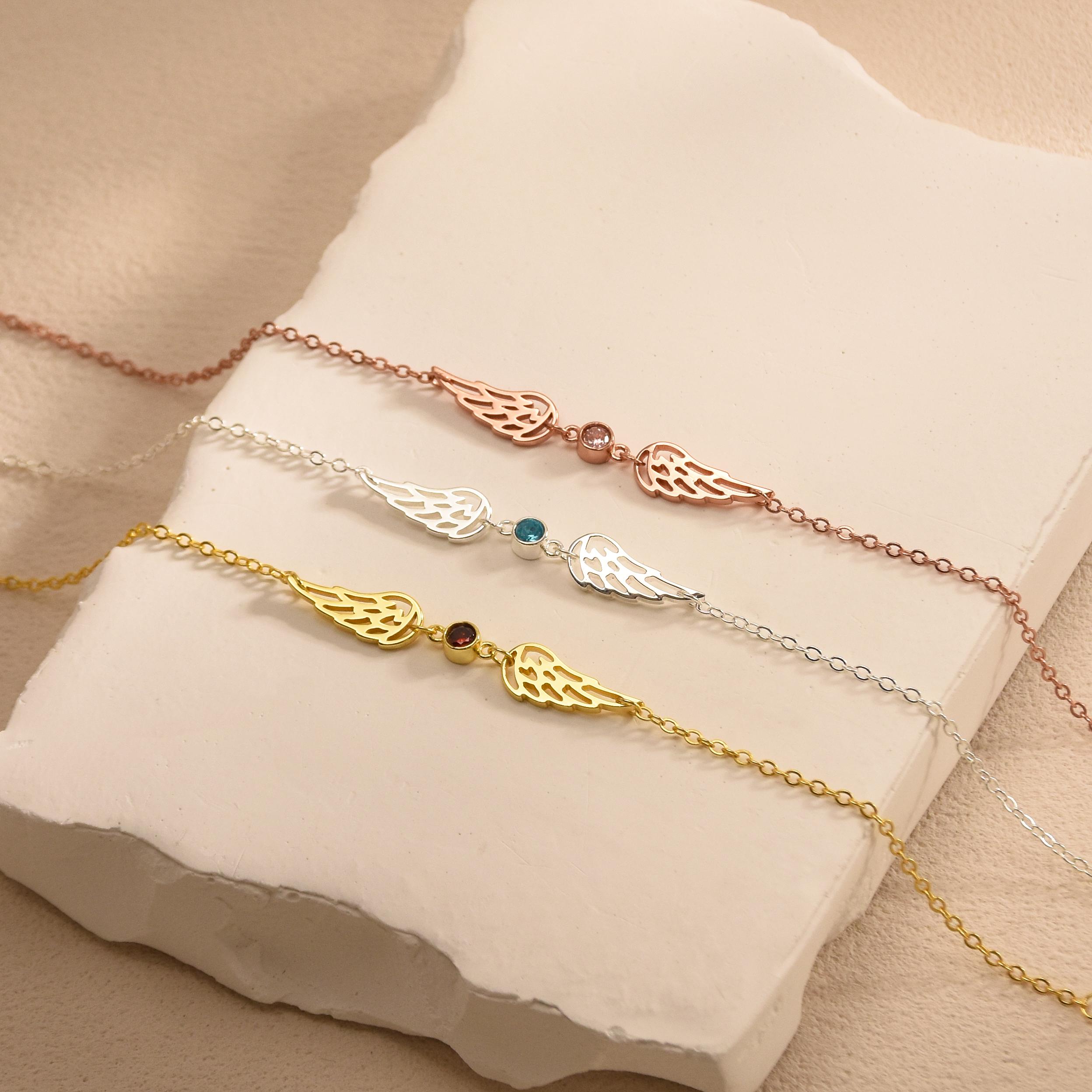 For Memorial -  I'm a Wife to a Husband  Custom Birthstone Wing Bracelet