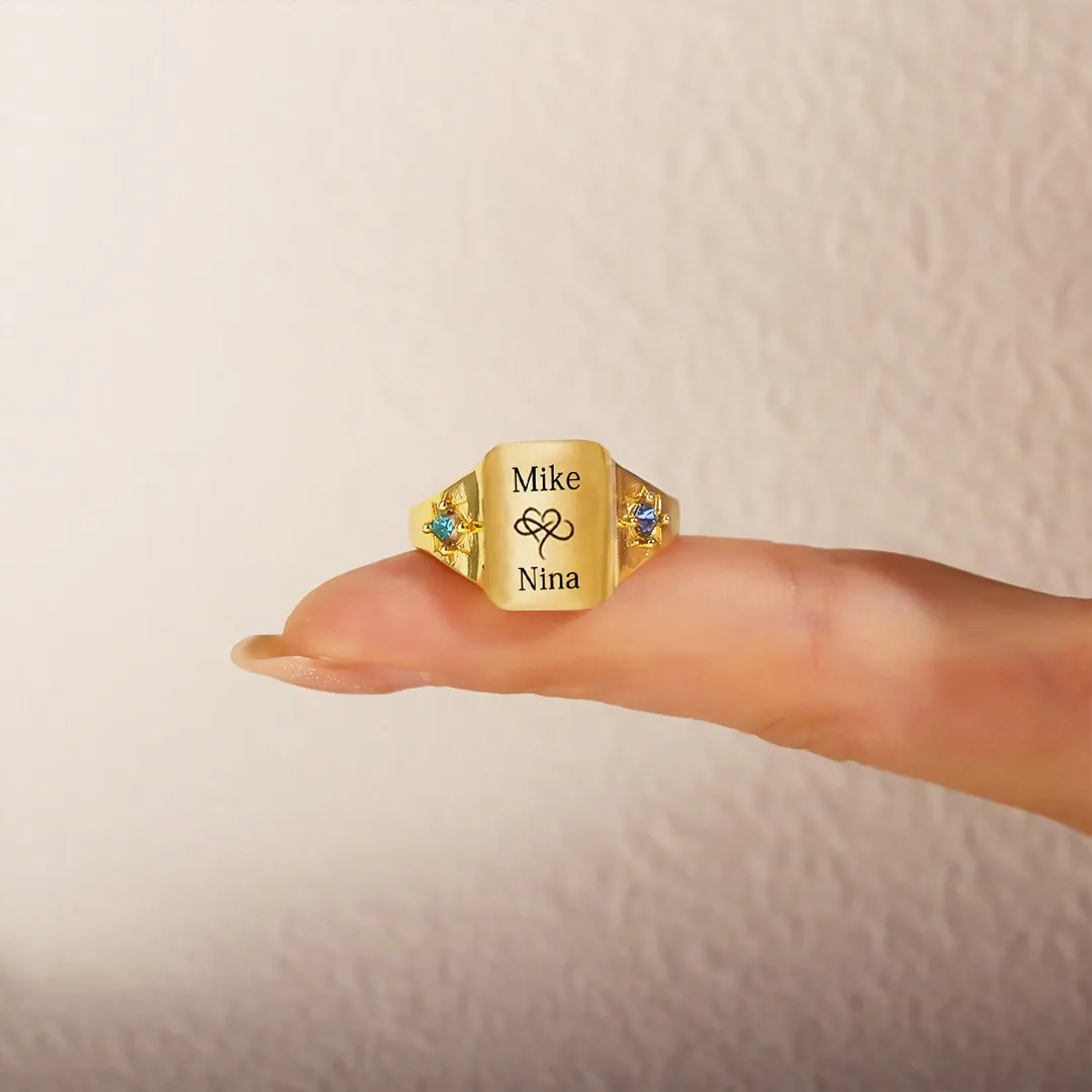 FOR LOVE - BELOVE CUSTOM NAMES AND BIRTHSTONES DAINTY RING