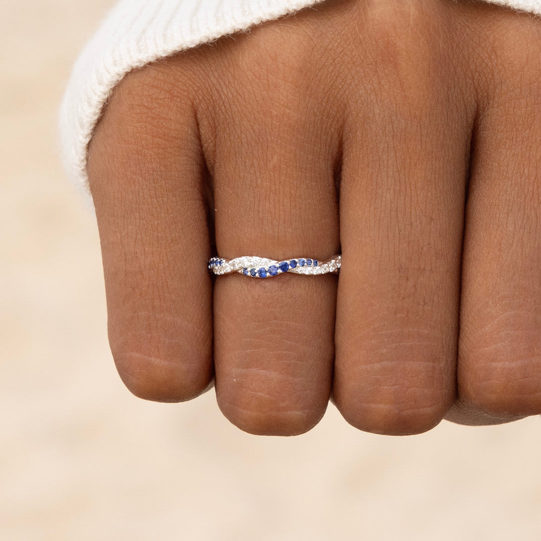 Mother & Daughter Double Birthstones Wave Ring