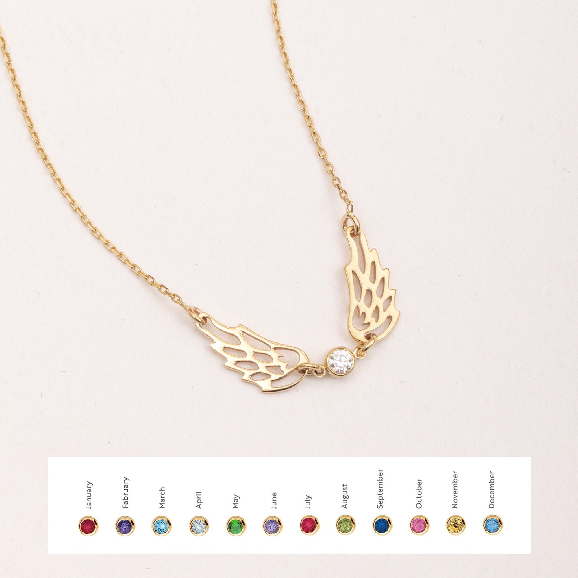 For Memorial -  I'm a Wife to a Husband Custom Birthstone Wing Necklace