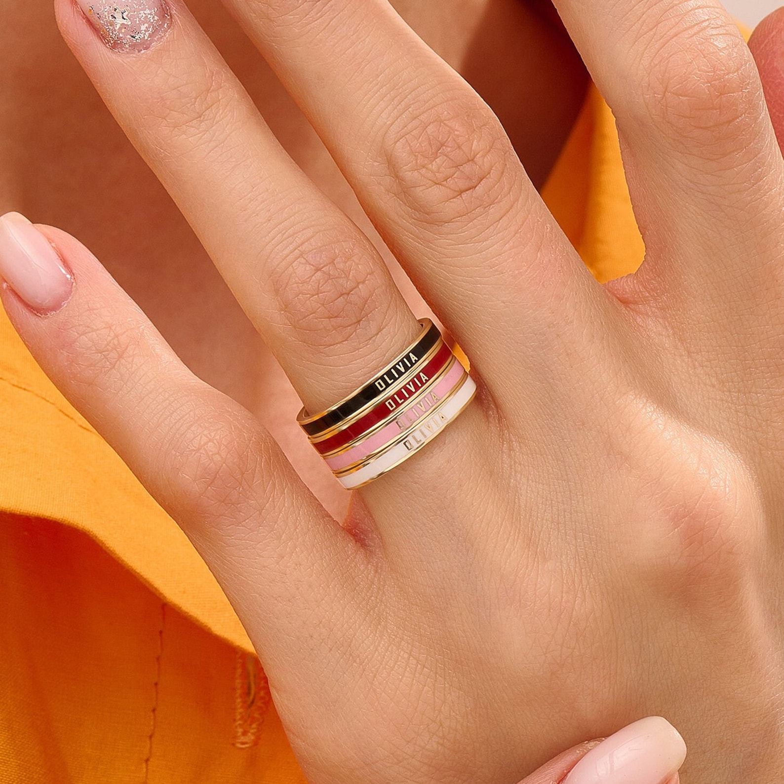 For Love- Exclusive Color Enamel Name Customized Ring