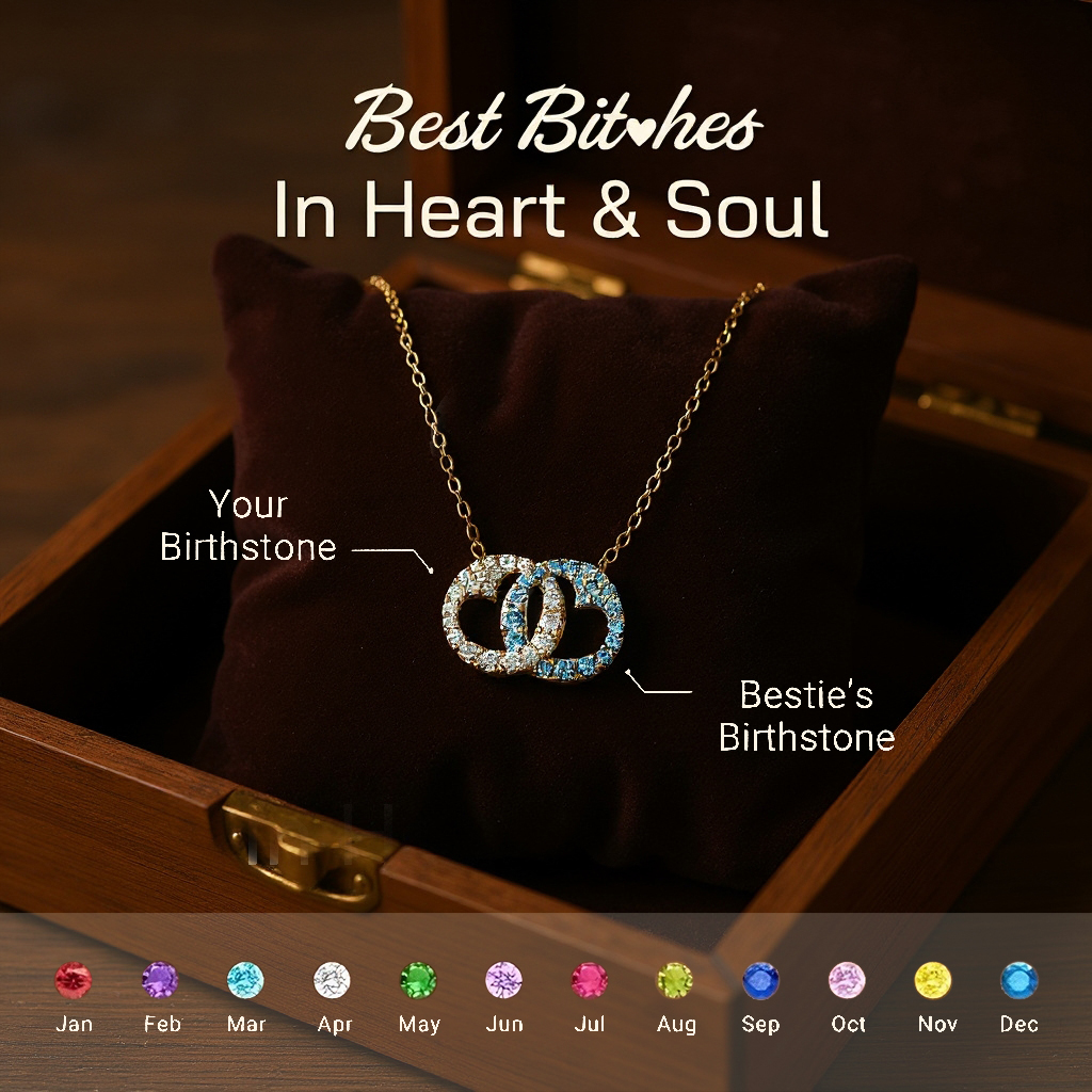 Best B♥tches Linking Hearts Circle Birthstone Necklace