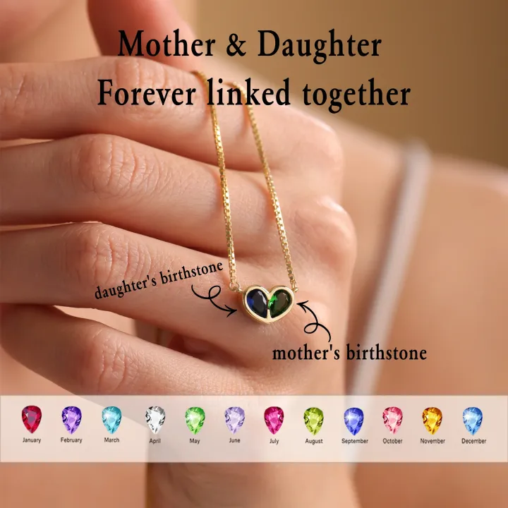 FOR UNBIOLOGICAL DAUGHTER - FOREVER LINKED TOGETHER CUSTOM HEART BIRTHSTONES BRACELET