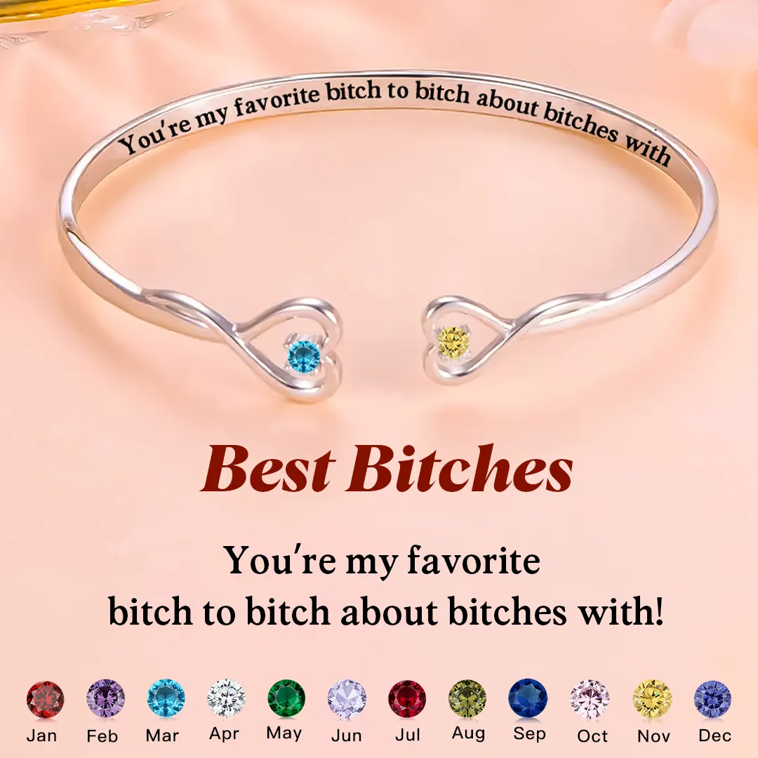FOR FRIEND- YOU'RE MY FAVORITE BITCH DOUBLE HEARTS CUSTOM BIRTHSTONES BRACELET