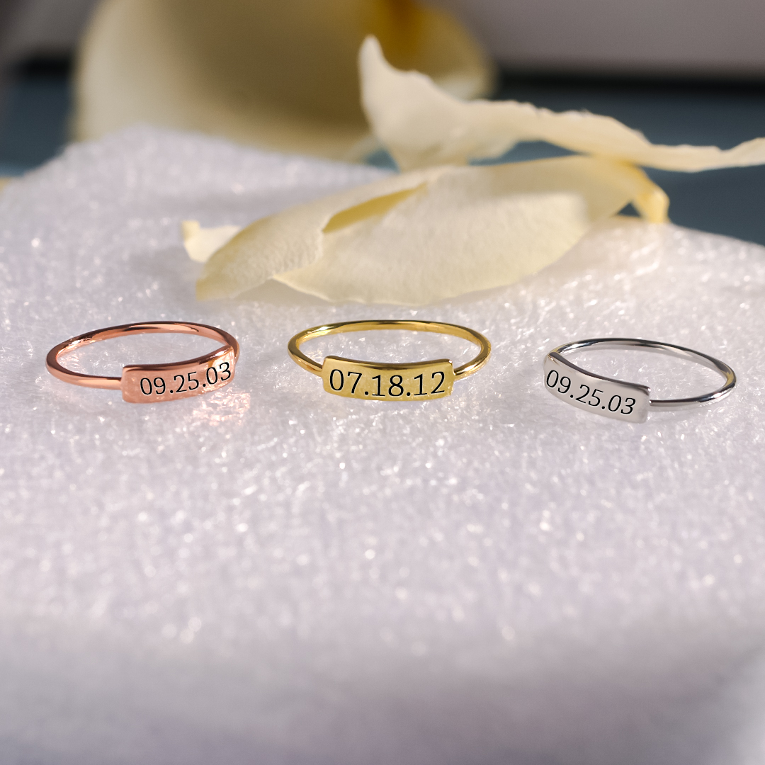 FOR MEMORIAL - CUSTOM DELICATE DAINTY BAR DATE RING