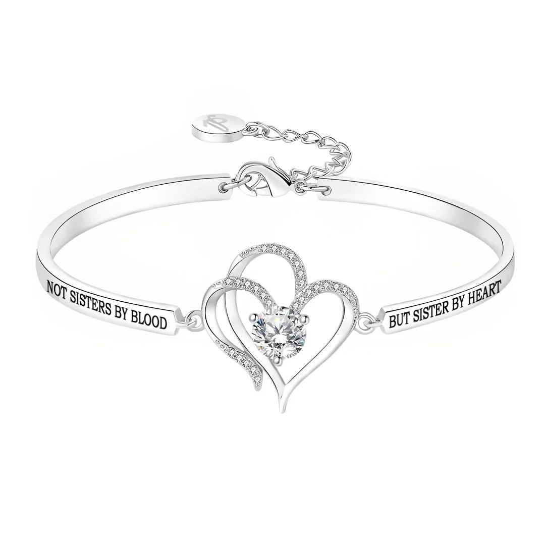 For Friend - Not Sisters By Blood But Sisters By Heart Double Heart Bracelet