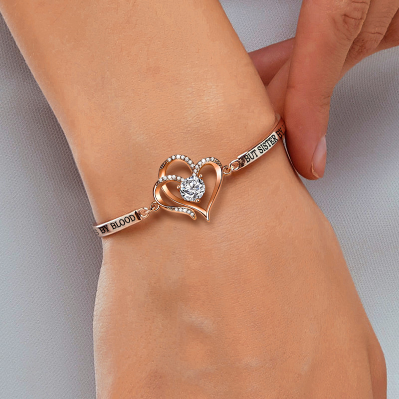 For Friend - Not Sisters By Blood But Sisters By Heart Double Heart Bracelet
