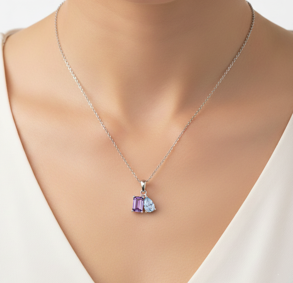 MOTHER AND DAUGHTER FOREVER LINKED TOGETHER CUSTOM BIRTHSTONES NECKLACE