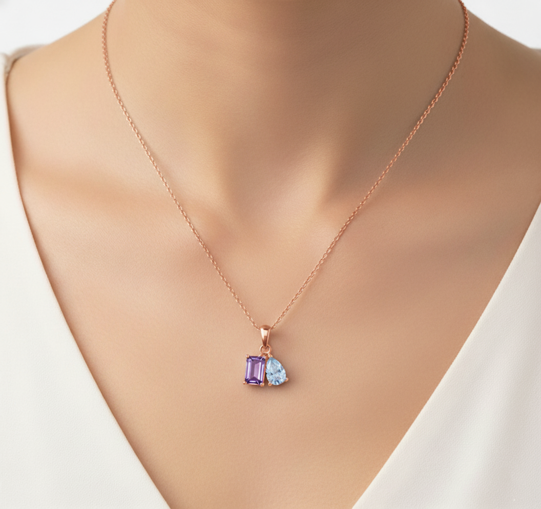 MOTHER AND DAUGHTER FOREVER LINKED TOGETHER CUSTOM BIRTHSTONES NECKLACE