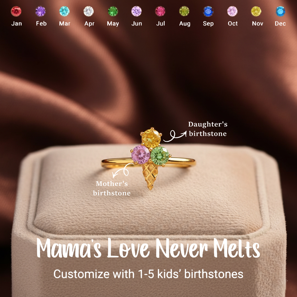 Mama's Love Never Melts Ice Cream Birthstones Ring