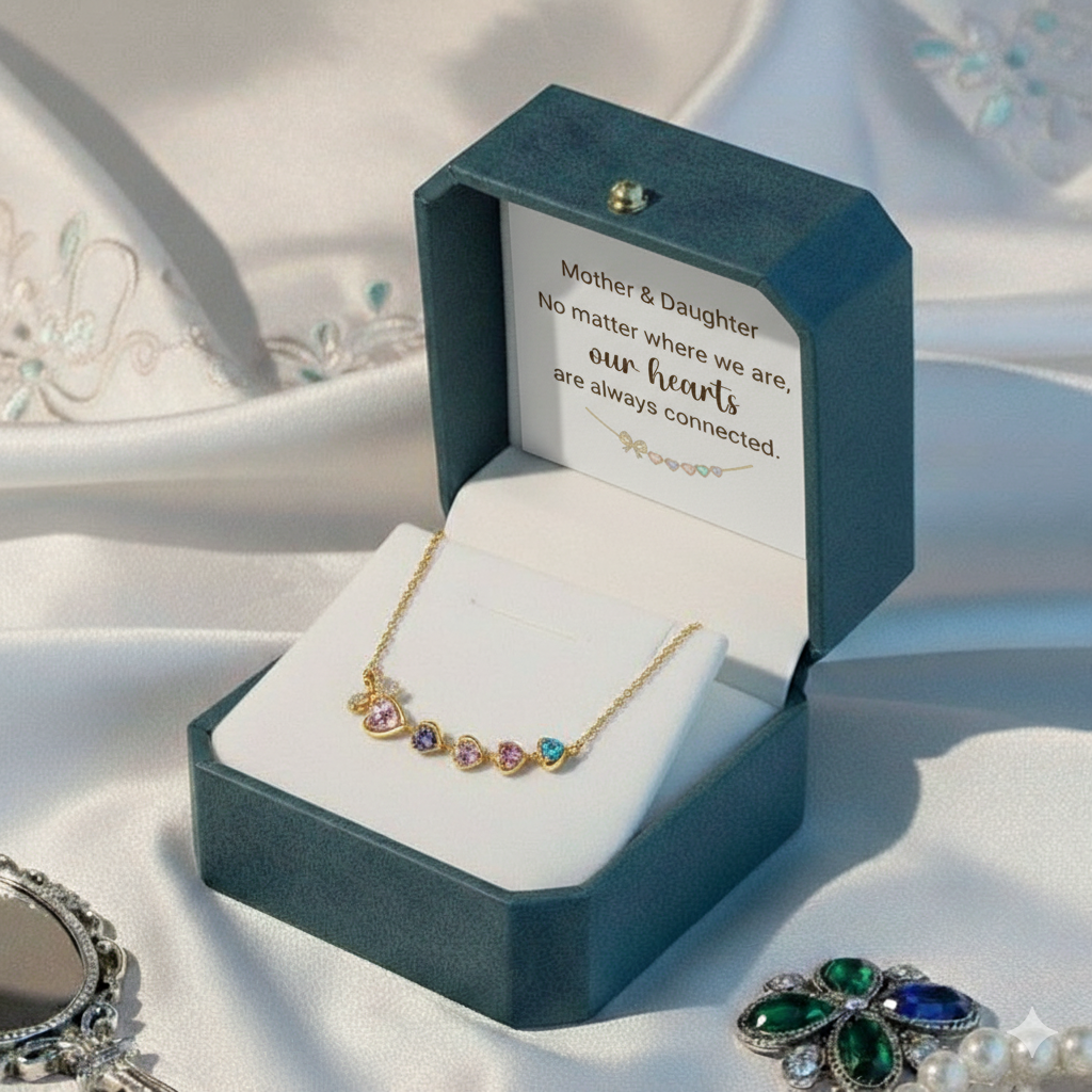 Mama's Heartbeats Mom And 1-6 Birthstone Bow Necklace
