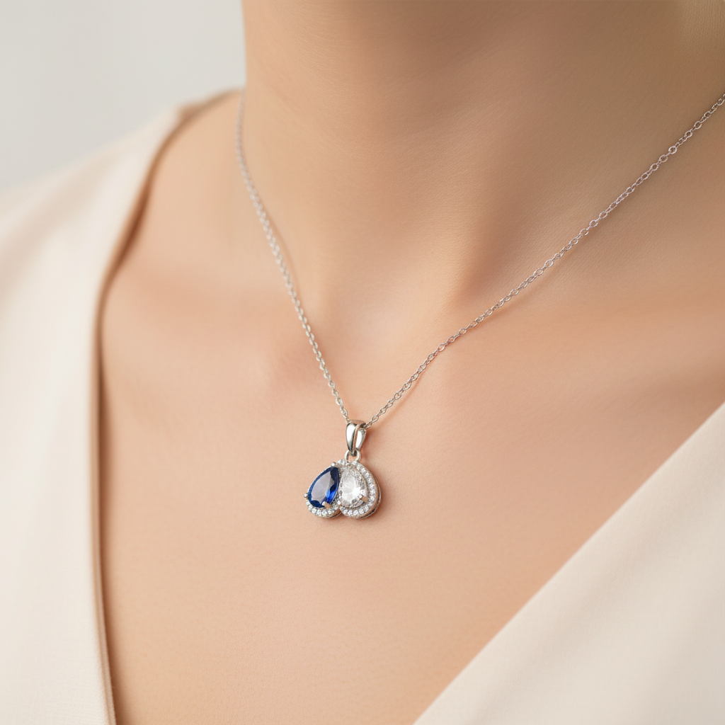 For Love- Custom Promise Two Heart Birthstone Necklace