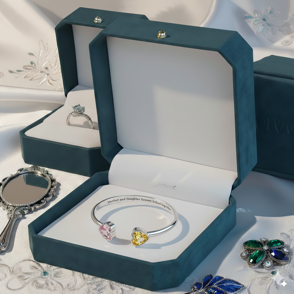 Mother&Daughter Double Heart Custom Birthstones Bracelet 