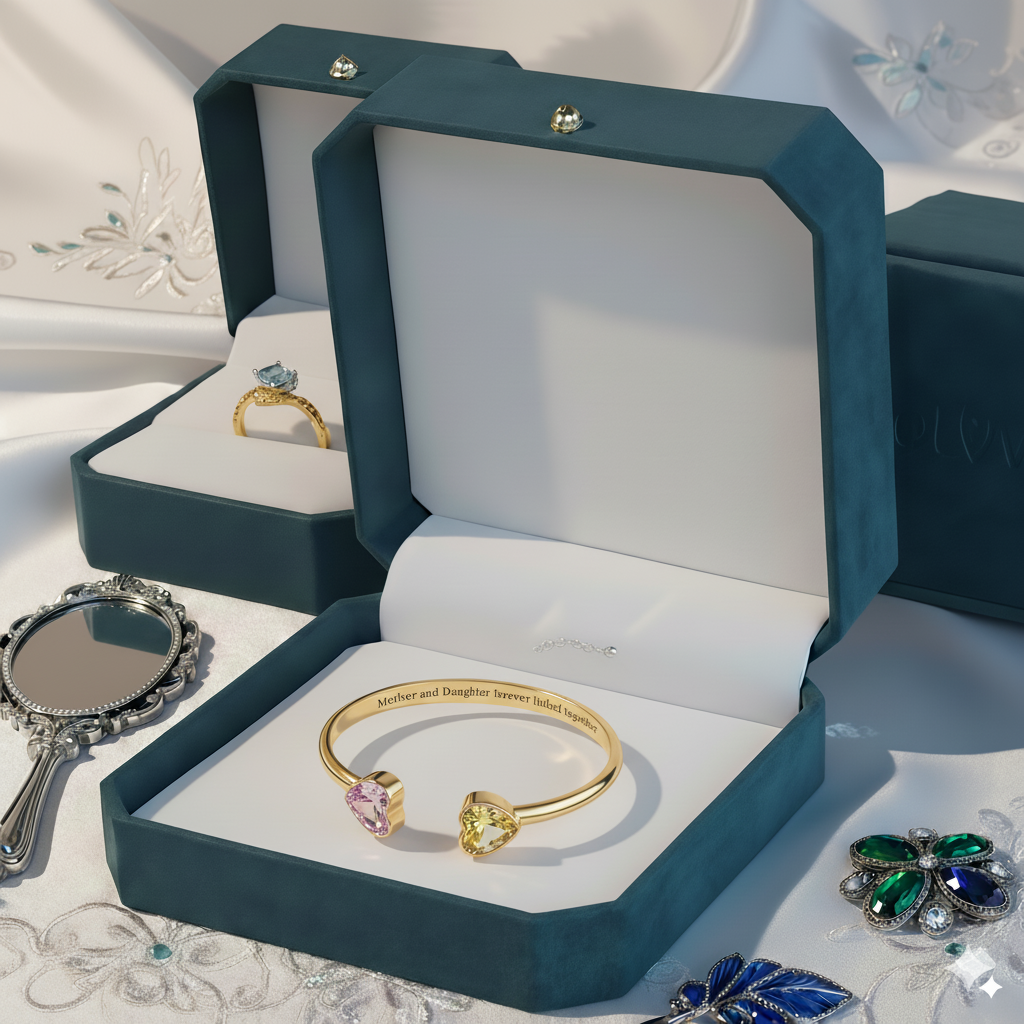 Mother&Daughter Double Heart Custom Birthstones Bracelet 