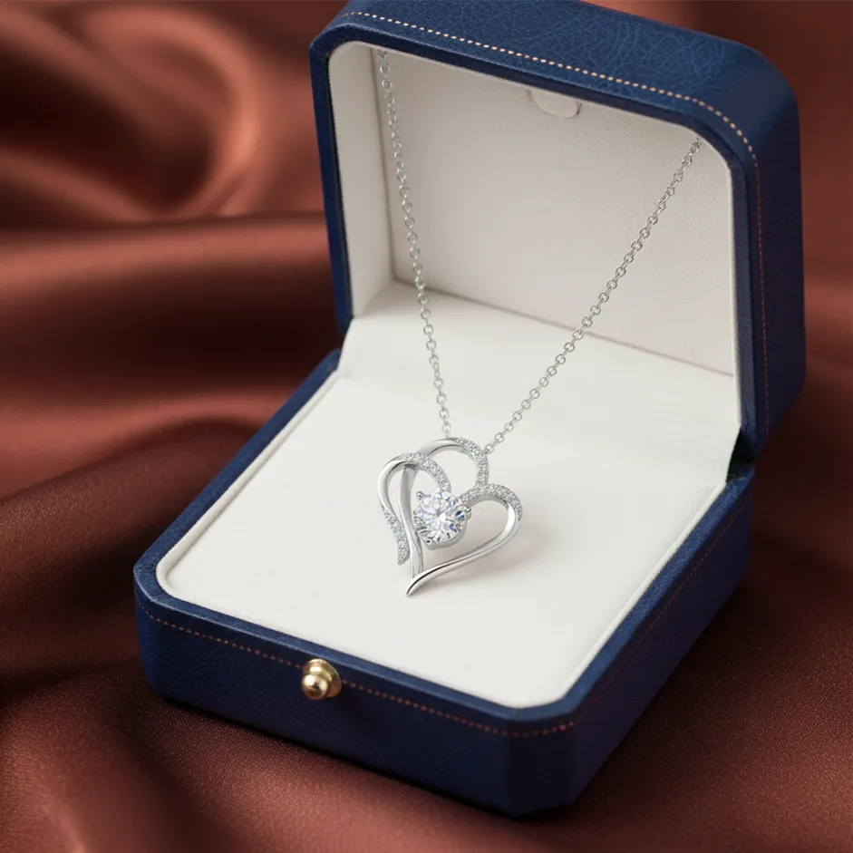 For Unbiological Daughter -I Always With You Double Heart Diamond Necklace