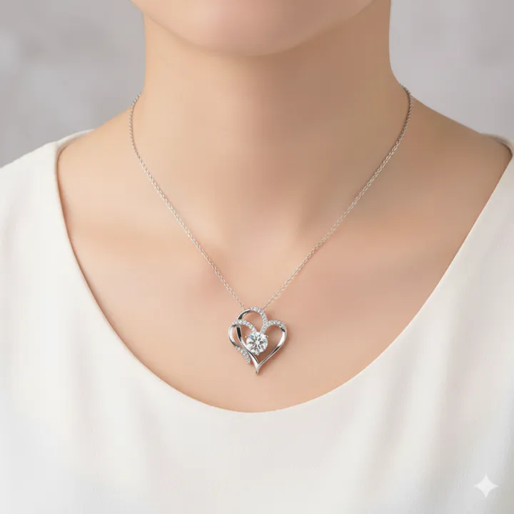 For Unbiological Daughter -I Always With You Double Heart Diamond Necklace