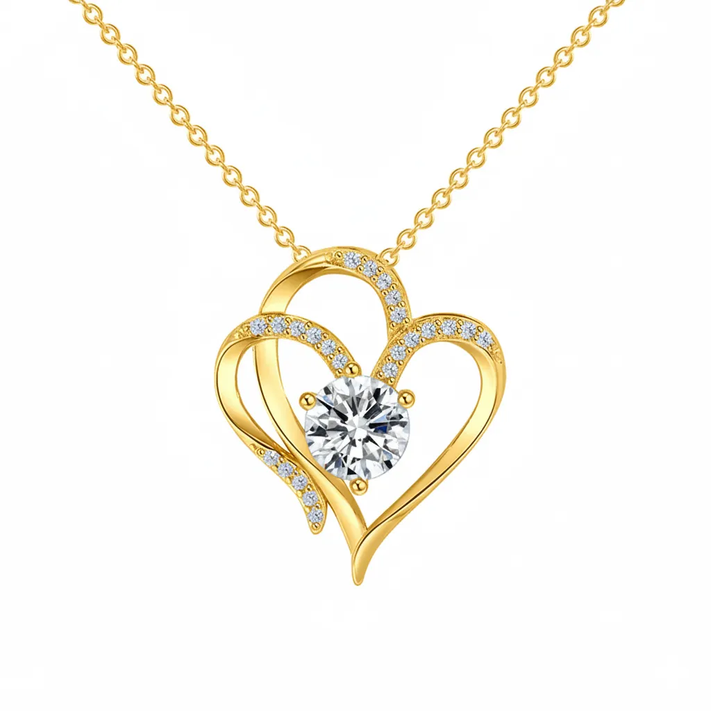 For Unbiological Daughter -I Always With You Double Heart Diamond Necklace