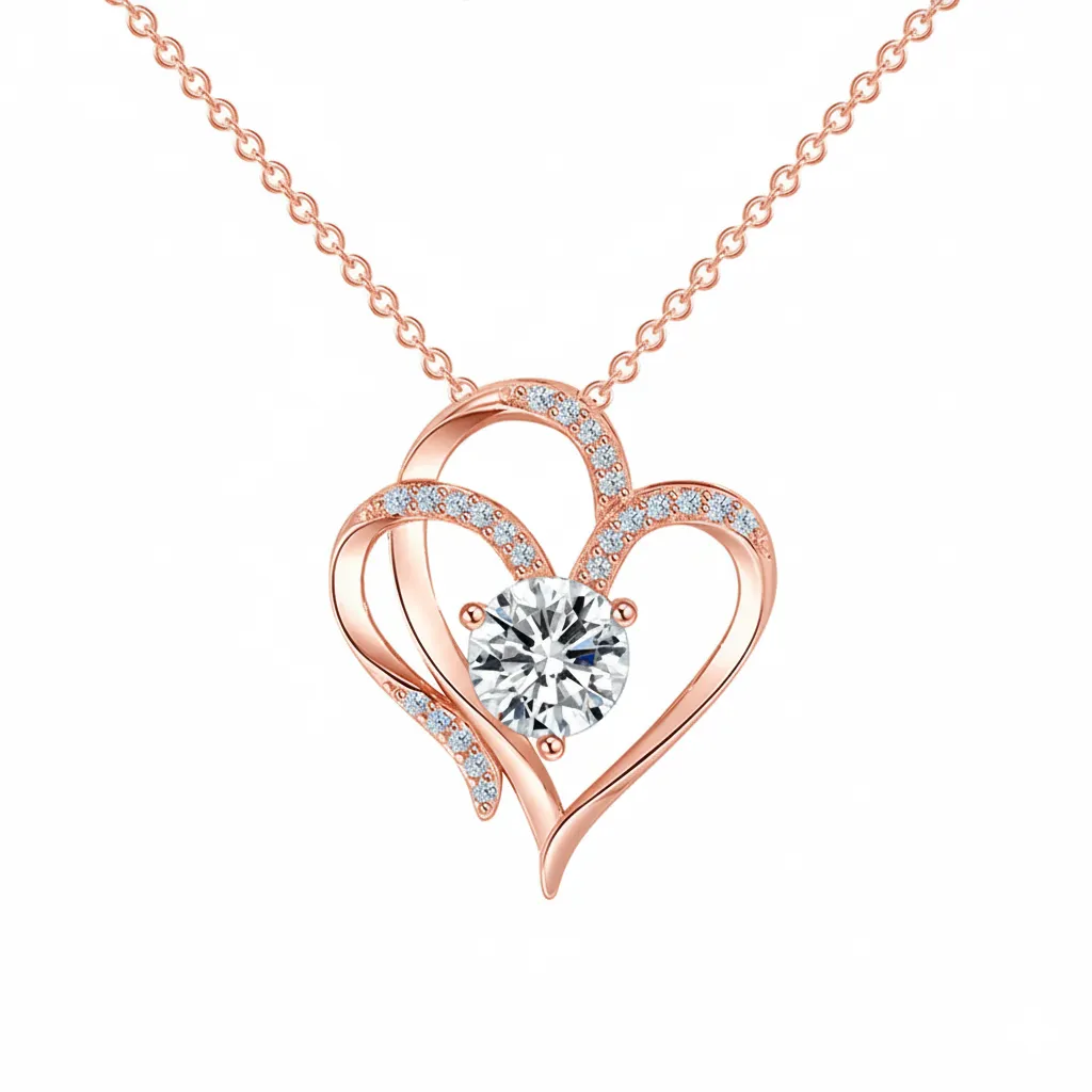 For Unbiological Daughter -I Always With You Double Heart Diamond Necklace