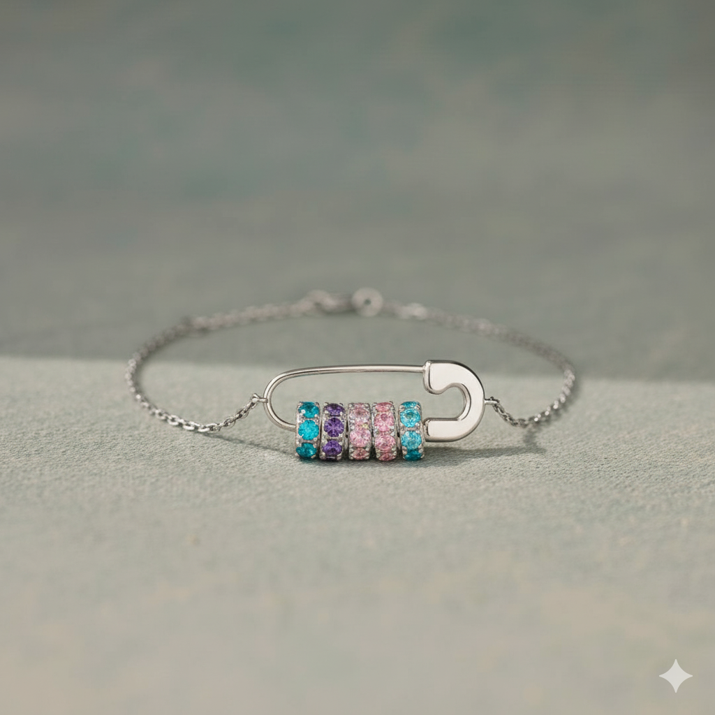 Mama's Mini Squad Safety Pin 1-8 Birthstone Bracelet