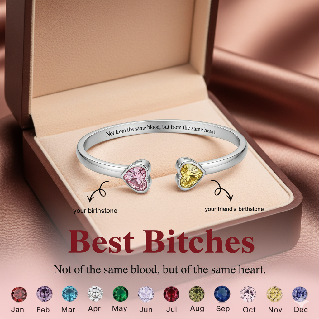 For Friend - Custom Double Heart Birthstones Bracelet 