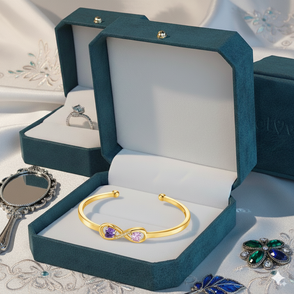 To My Granddaughter- Keep Me In Your Heart Infinity Custom Birthstones Bracelet 