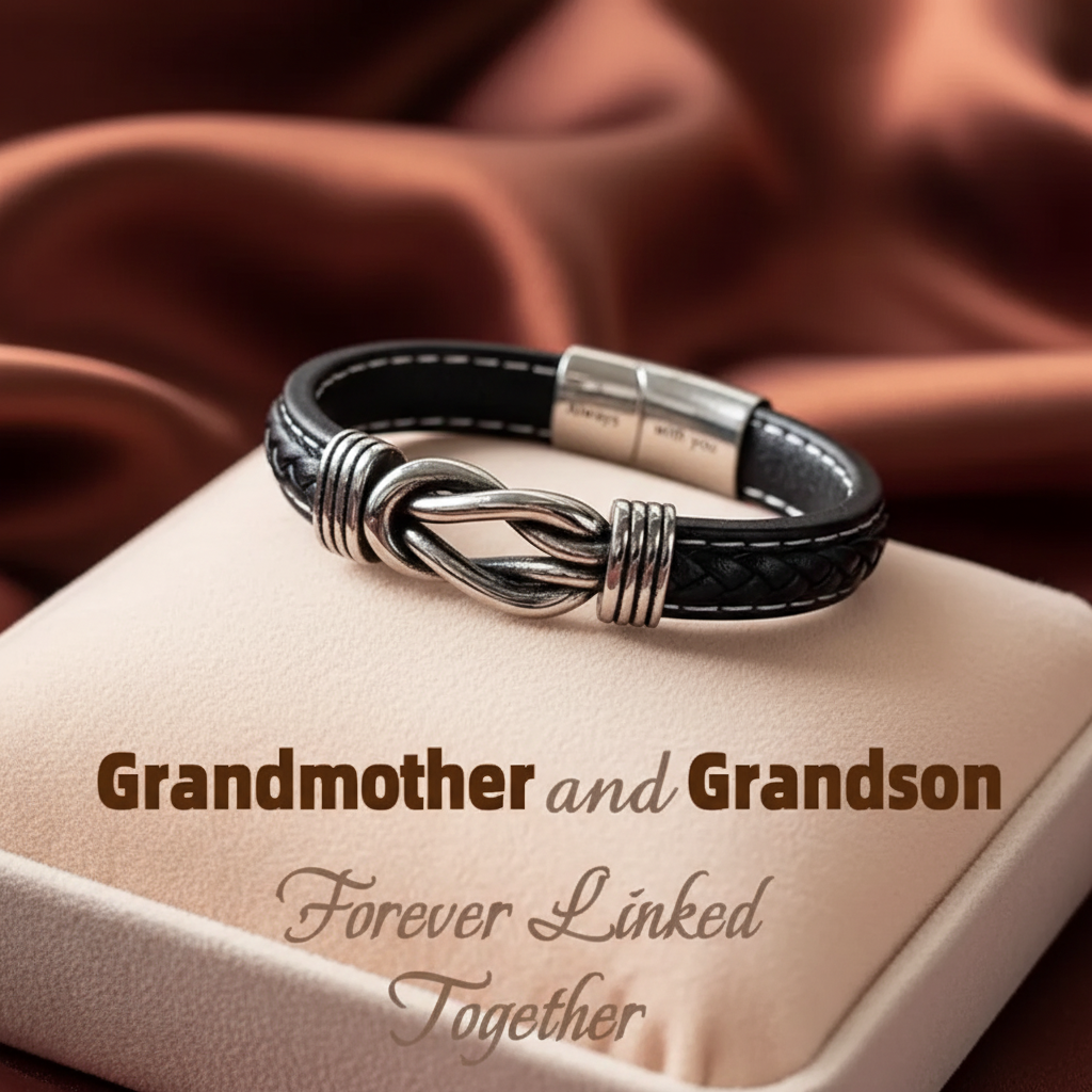 "To My Grandson" Family Bonds - Linked Forever Leather Bracelet 