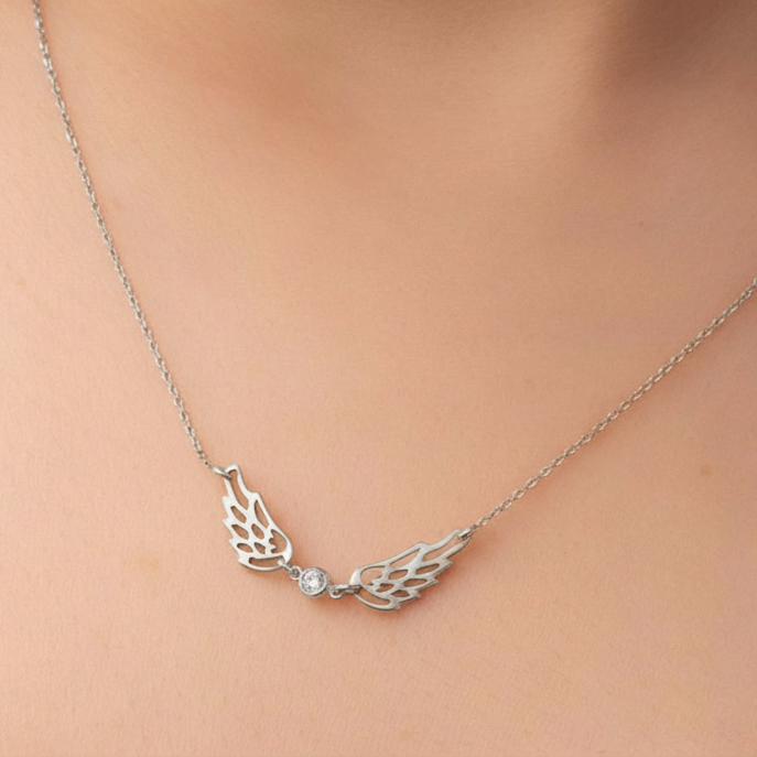 For Memorial -  I'm a Wife to a Husband Custom Birthstone Wing Necklace