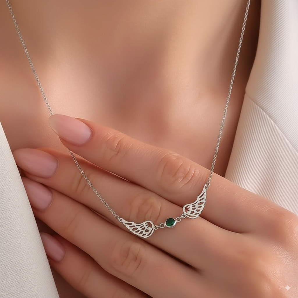 For Memorial -  I'm a Wife to a Husband Custom Birthstone Wing Necklace