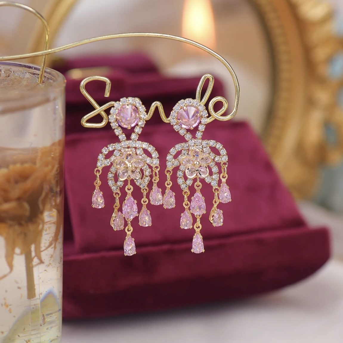 🎄Christmas Hot Sale✨Shiny Pink Tassel Earrings