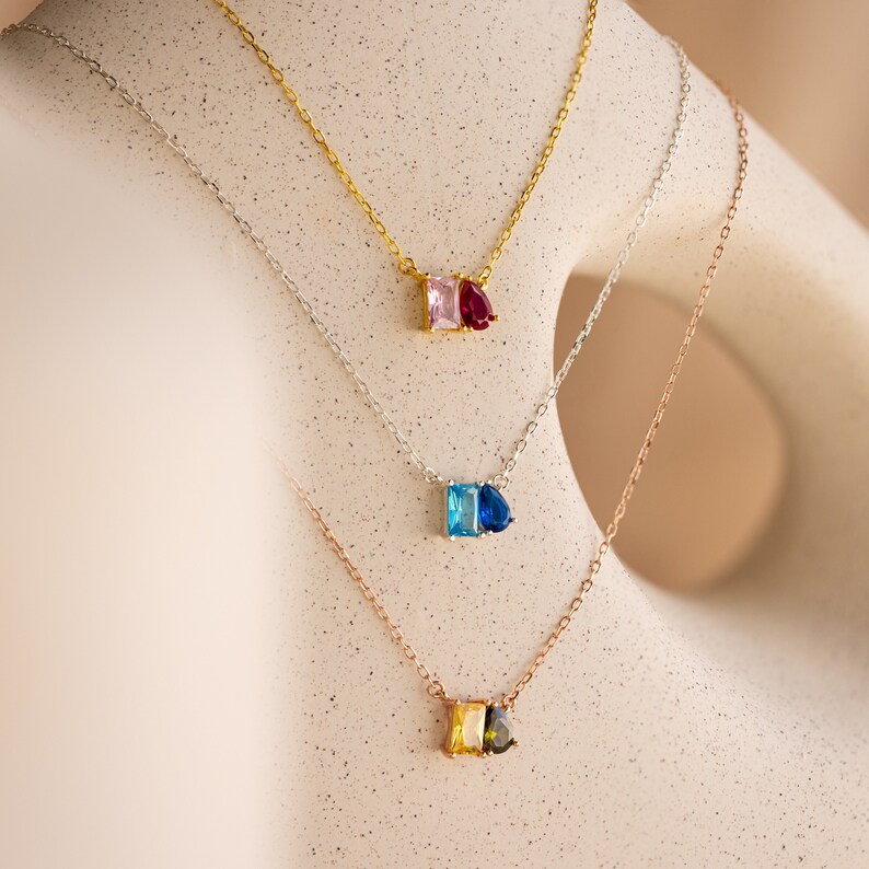 MOTHER AND DAUGHTER FOREVER LINKED TOGETHER CUSTOM BIRTHSTONES NECKLACE