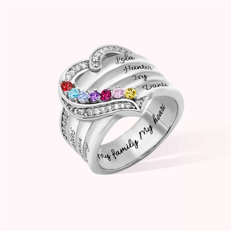 FOR LOVE - CUSTOM BIRTHSTONE & NAME HEART RING