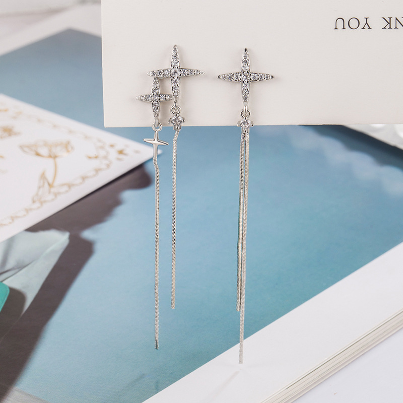 🎉New Year Hot Sale✨Irregular Cross Star Zircon Tassel Earrings