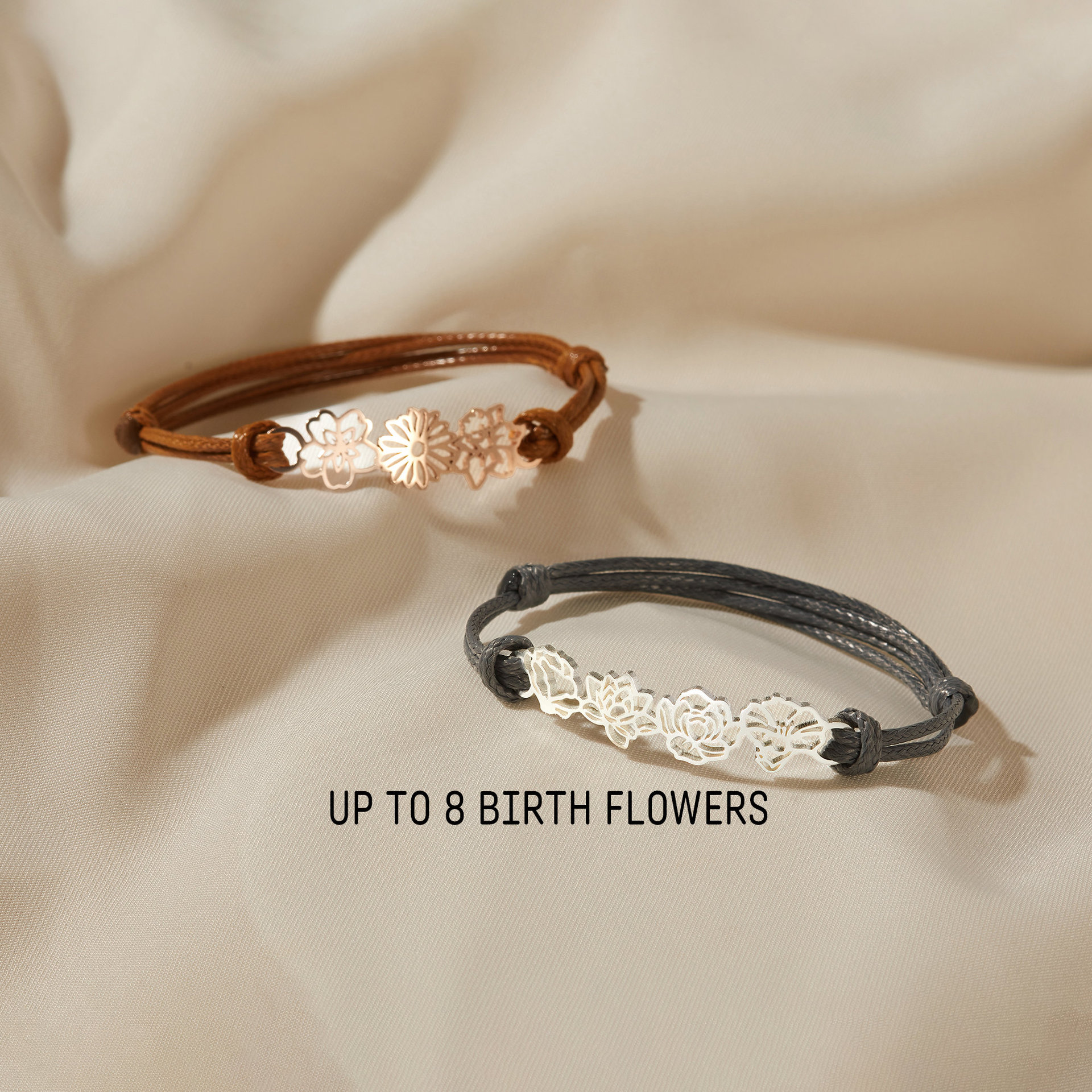 Custom 1-8 Birth Flowers Leather Bracelet